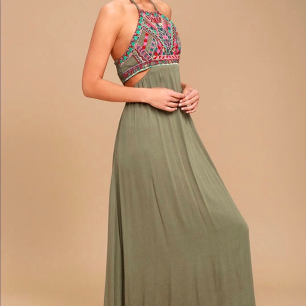 Lulus Embroidered Cutout Maxi Dress